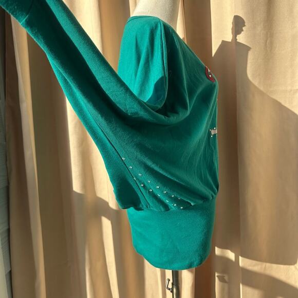 Vintage 80's Menehune Elves Green, Sleigh/Tree, Long Bat Sleeves Top-One Size - Picture 6 of 12